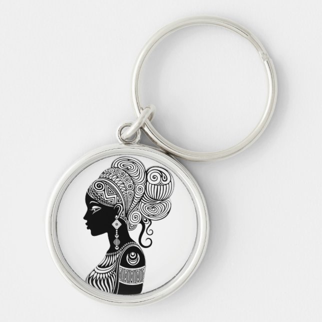 African Girl Portrait Tribal Tattoo Keychain (Front)