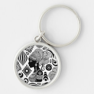 African Girl Portrait Tribal Tattoo Keychain
