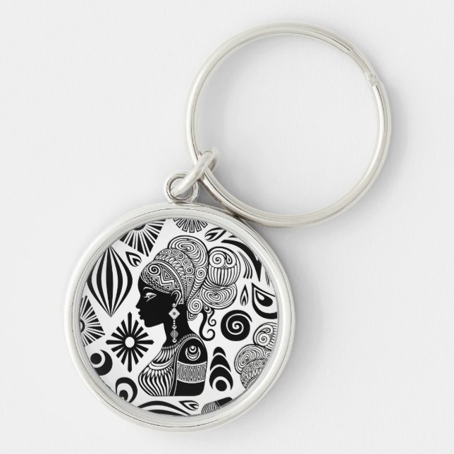 African Girl Portrait Tribal Tattoo Keychain (Front)