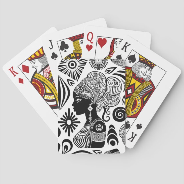 African Girl Portrait Tribal Tattoo Playing Cards (Back)