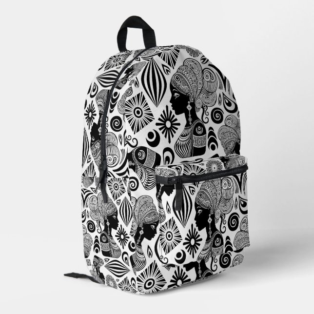 African Girl Portrait Tribal Tattoo Printed Backpack (Back Corner Left)
