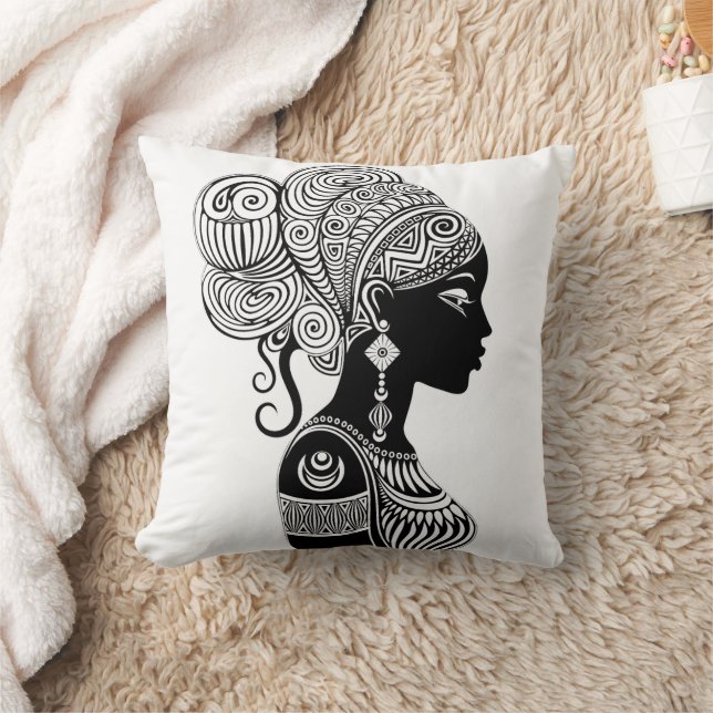 African Girl Portrait Tribal Tattoo Throw Pillow (Blanket)