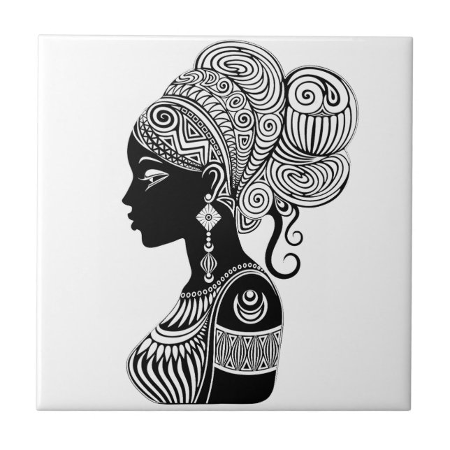 African Girl Portrait Tribal Tattoo Tile (Front)