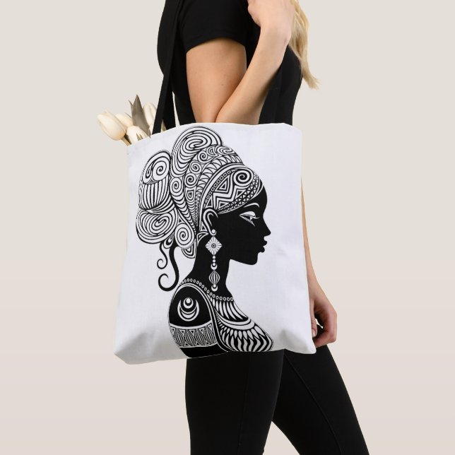 African Girl Portrait Tribal Tattoo Tote Bag (Close Up)