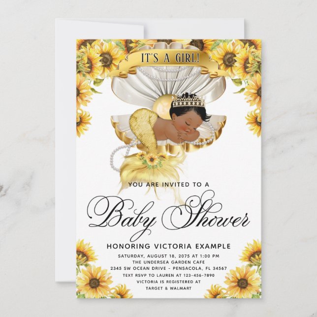 African Girl Sunflower Baby Shower Invitation (Front)