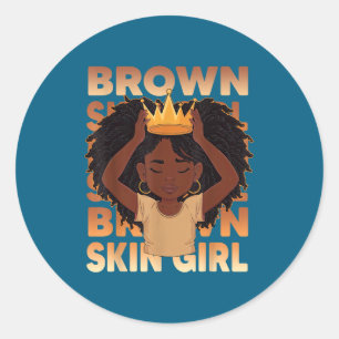 African girls brown skin girl black melanin classic round sticker