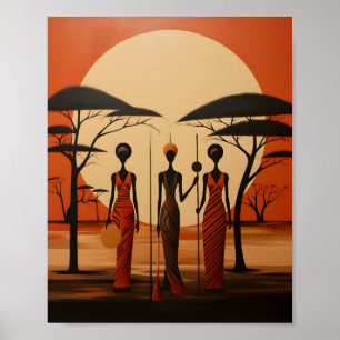 African Girls Illustration Minimalist African Art Poster