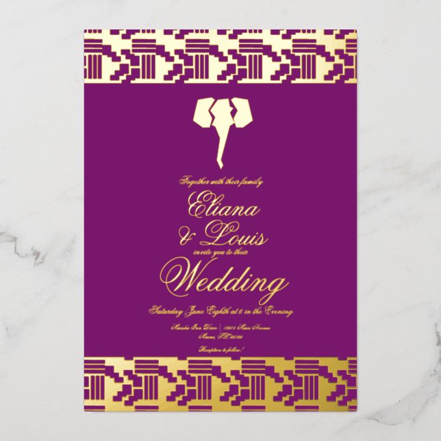 African Gold Elephant Marking Wedding Pressed   (Front)