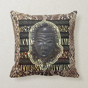 African Good Luck Mask Throw Pillow
