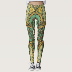 African Green & Yellow Floral Nature AI art  Leggings