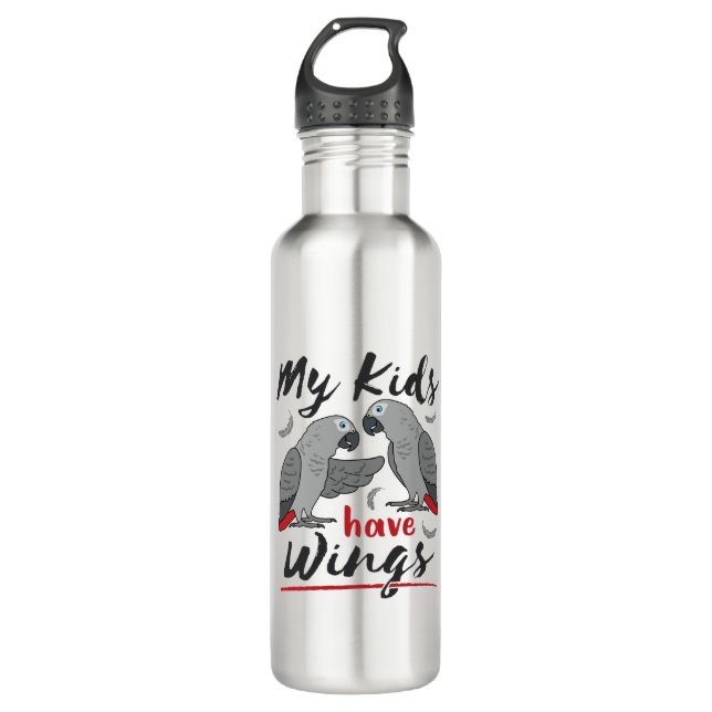 African Grey Mom Dad My Kids Have Wings 710 Ml Water Bottle (Front)