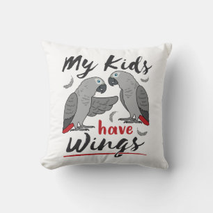 African Grey Mom Dad My Kids Have Wings Throw Pillow