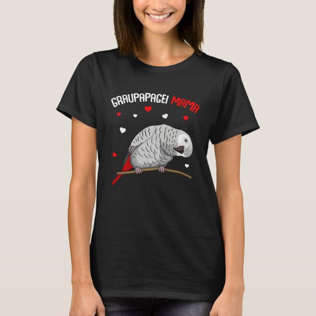 African Grey Mum Love Parrot Heart Bird T-Shirt (Front)