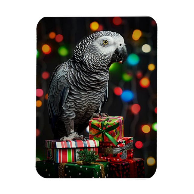 African Grey on Gifts — Festive Greeting Card Magnet (Vertical)