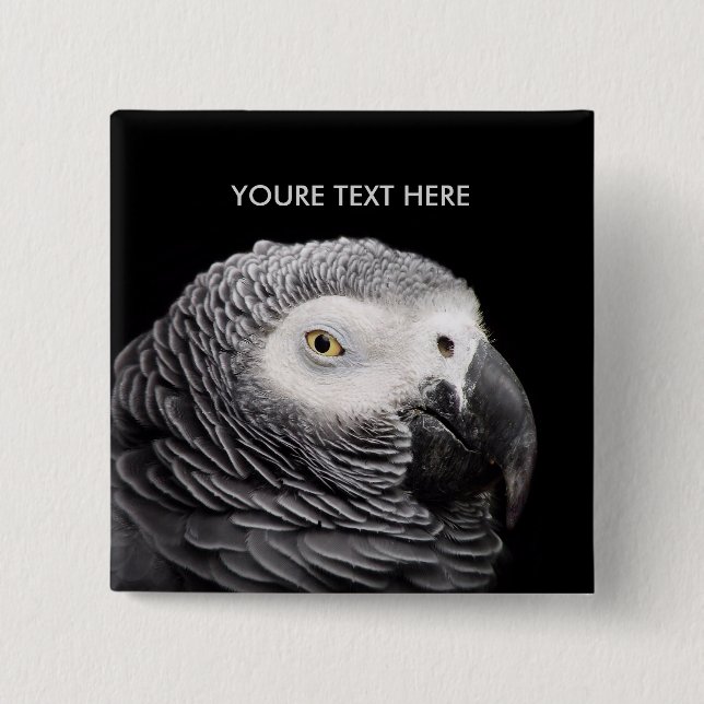 African Grey Parrot 2 Inch Square Button (Front)