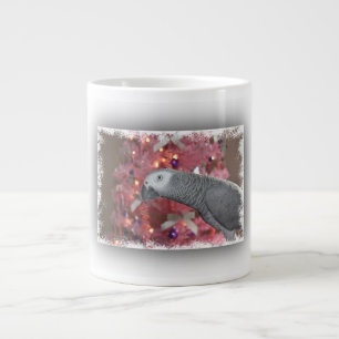 African Grey Parrot and Icy Pink Christmas Tree Large Coffee Mug