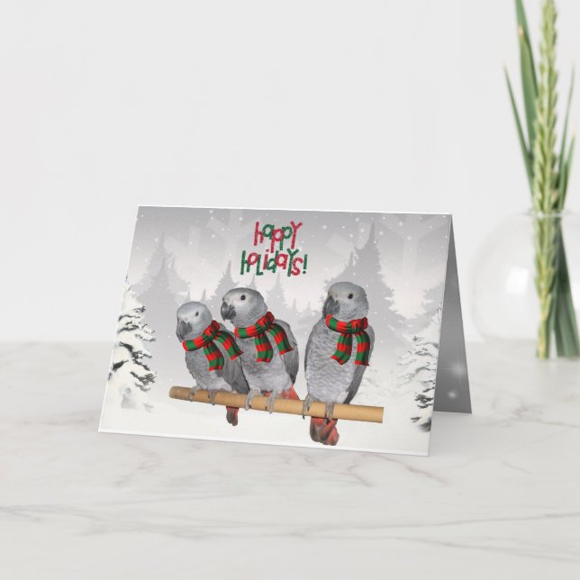 African Grey Parrot Baby Christmas Card (Front)