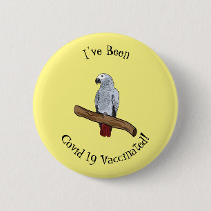 African grey parrot cartoon illustration 2 inch round button