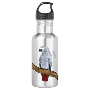African grey parrot cartoon illustration 532 ml water bottle