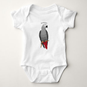 African grey parrot cartoon illustration  baby bodysuit