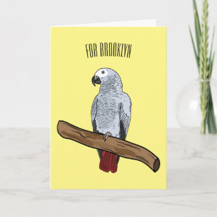 African grey parrot cartoon illustration  card