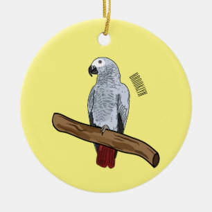 African grey parrot cartoon illustration ceramic ornament