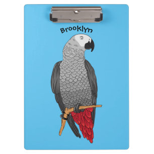 African grey parrot cartoon illustration clipboard