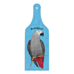 African grey parrot cartoon illustration cutting board
