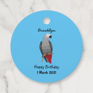 African grey parrot cartoon illustration favour tags