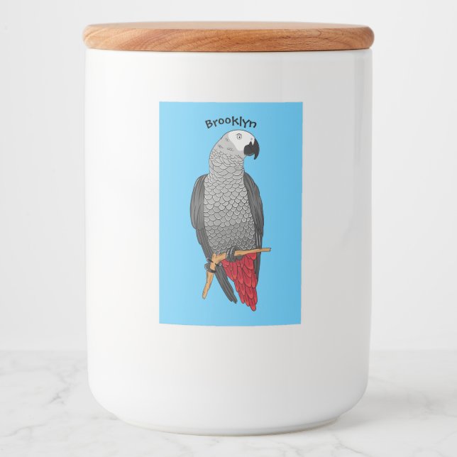 African grey parrot cartoon illustration  food label (Front)