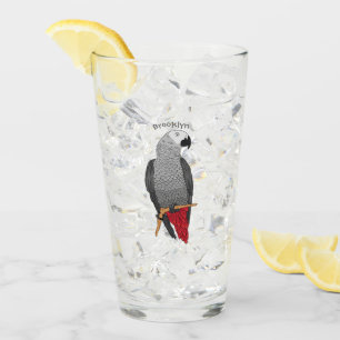 African grey parrot cartoon illustration  glass