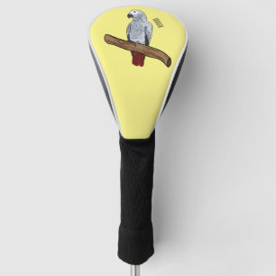 African grey parrot cartoon illustration  golf head cover