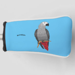 African grey parrot cartoon illustration  golf head cover
