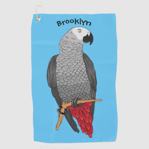 African grey parrot cartoon illustration golf towel
