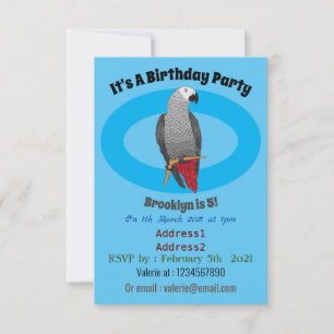 African grey parrot cartoon illustration  invitation