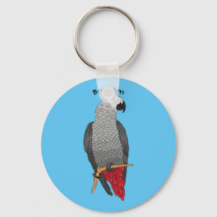 African grey parrot cartoon illustration keychain