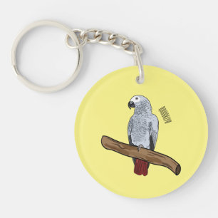African grey parrot cartoon illustration  keychain