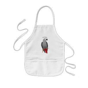 African grey parrot cartoon illustration kids apron