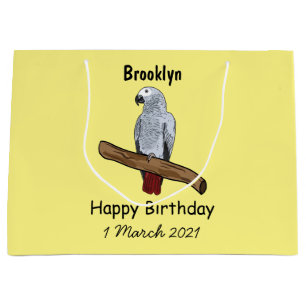 African grey parrot cartoon illustration large gift bag