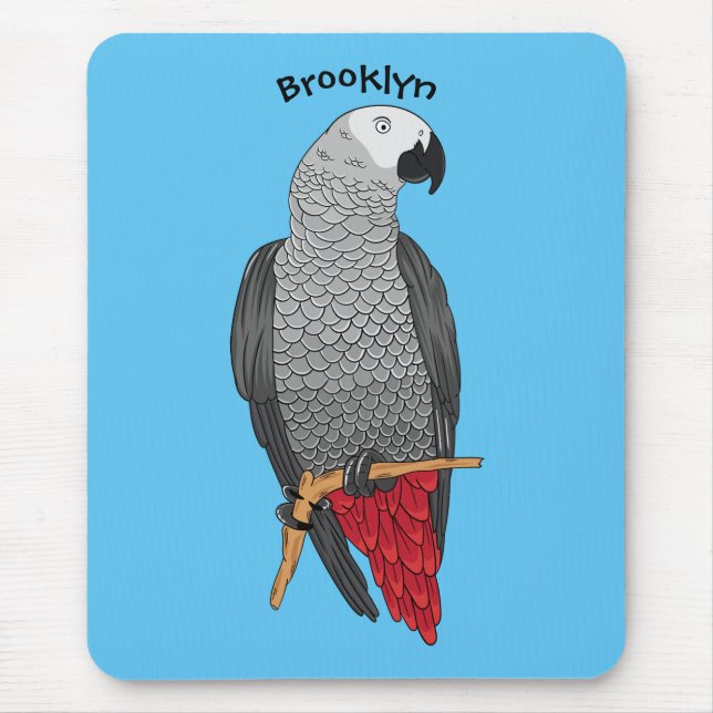 African grey parrot cartoon illustration mouse pad (Front)