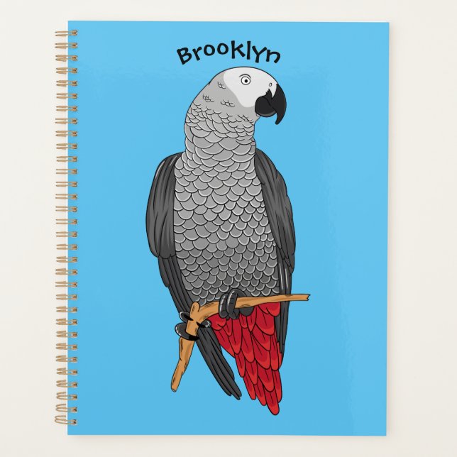 African grey parrot cartoon illustration planner (Front)