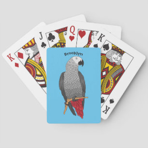 African grey parrot cartoon illustration playing cards