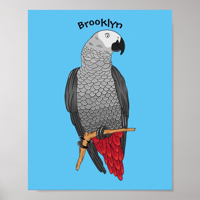 African grey parrot cartoon illustration poster (Front)