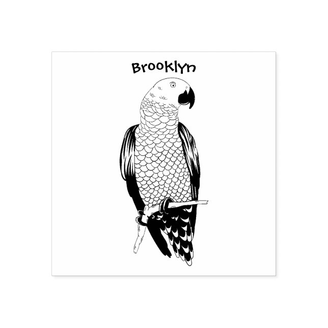African grey parrot cartoon illustration  rubber stamp (Imprint)