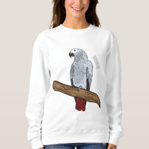 African grey parrot cartoon illustration  sweatshirt