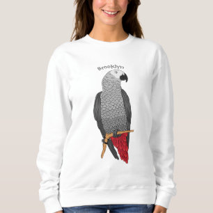 African grey parrot cartoon illustration sweatshirt
