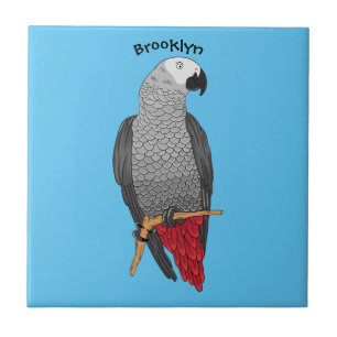 African grey parrot cartoon illustration tile