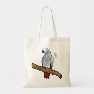 African grey parrot cartoon illustration  tote bag