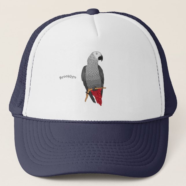 African grey parrot cartoon illustration  trucker hat (Front)
