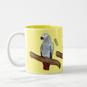 African grey parrot cartoon illustration  Two-Tone coffee mug